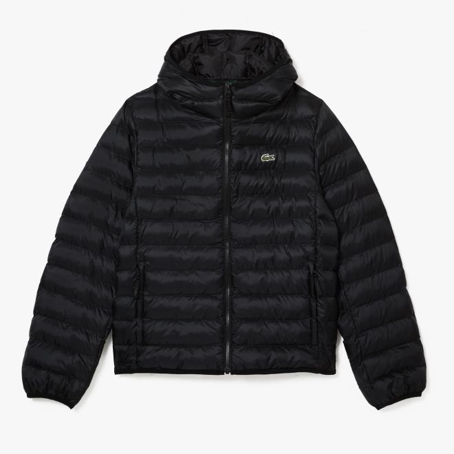 Afbeelding van Lacoste kort jack heren gewatteerd met capuchon Zwart