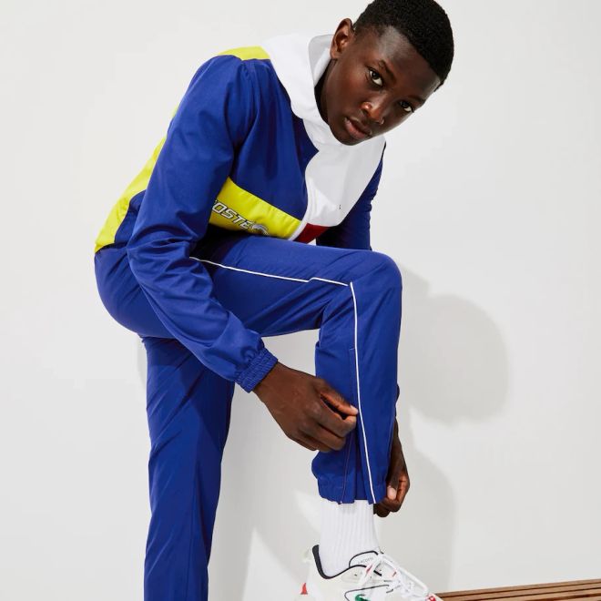 Afbeelding van Lacoste Sport Trainingspak Block White Blue Yellow