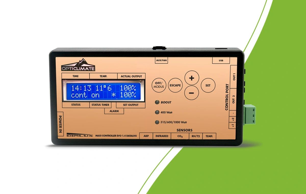 DimLux Maxi Controller EVO 1.2 with display, control buttons and sensor connections