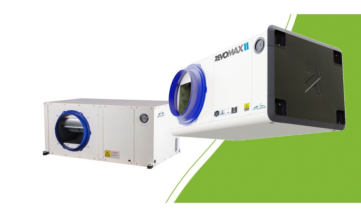 Opticlimate 3500 PRO3 and RevoMax II 10,000 climate units on a green background