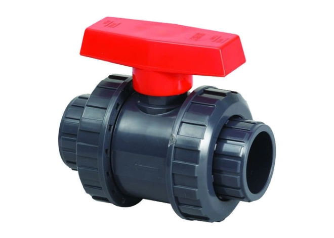 32 mm PVC ball valve with a red handle
