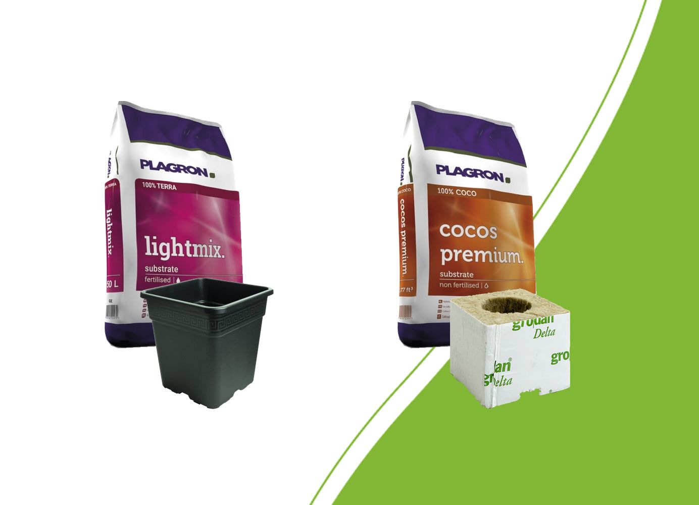 Plagron Lightmix and Cocos Premium, a square pot and a Grodan starter block
