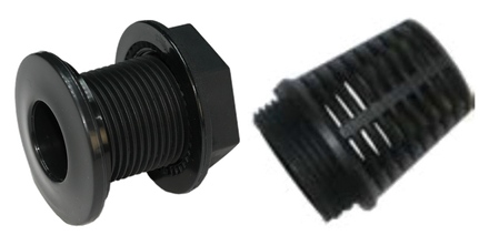 Product selection for Trays & saucers: Afvoer Deense bodem compleet (1" buitendraad); Zeefje korf t.b.v. Deense Bodem