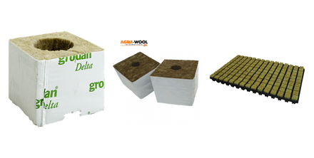 Product selection for Propagation supplies: Grodan | Startblok Groot Gat | 38mm gat | 7,5x7,5x6,5cm | per stuk; Agra Wool | Startblokken | 28mm Gat | 224stuks | 7,5x7,5x6,5cm; Cultilene, steenwolpluggen (150 per tray)