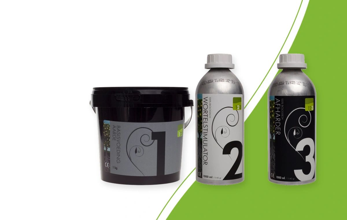 Woma No. 1 Aarde powdered base nutrient, No. 2 root stimulator and No. 3 Afharder