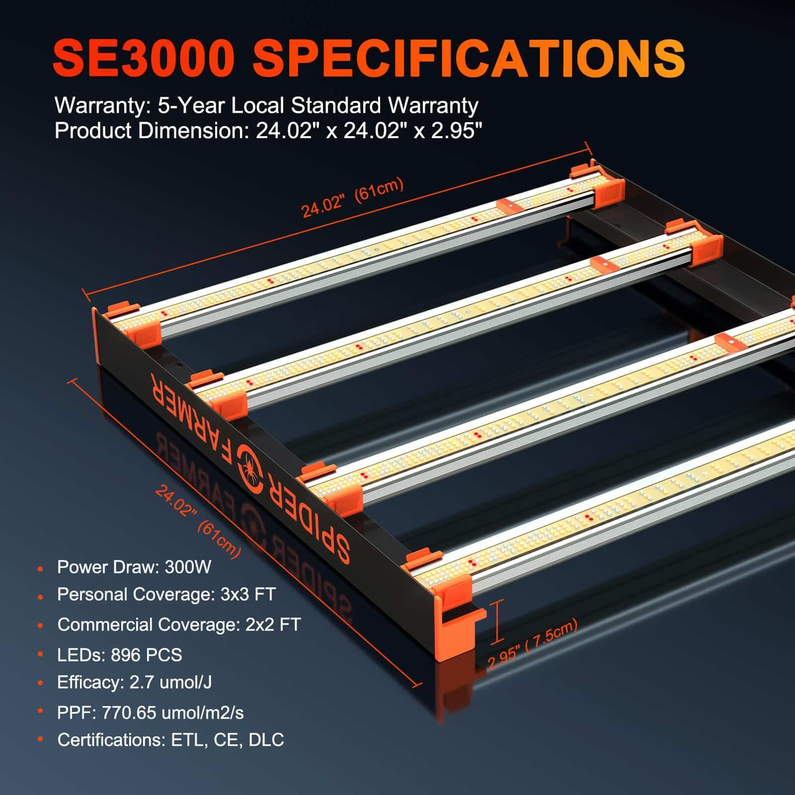 Spider Farmer SE-3000 300W LED Kweeklamp
