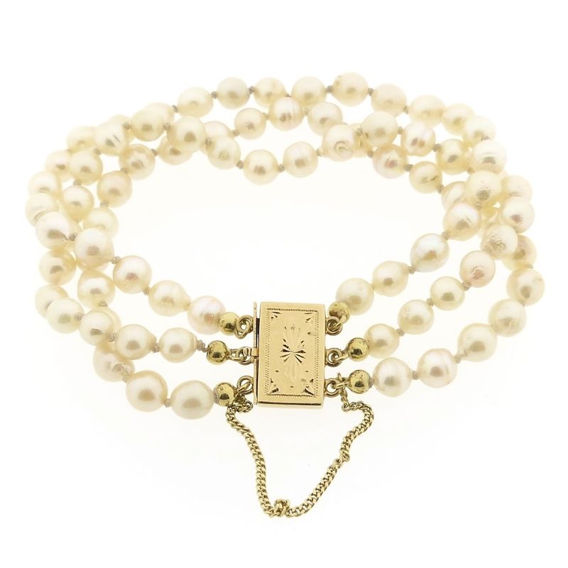 Image 3 of Pearl bracelet with gold clasp; Antique | 20 cm