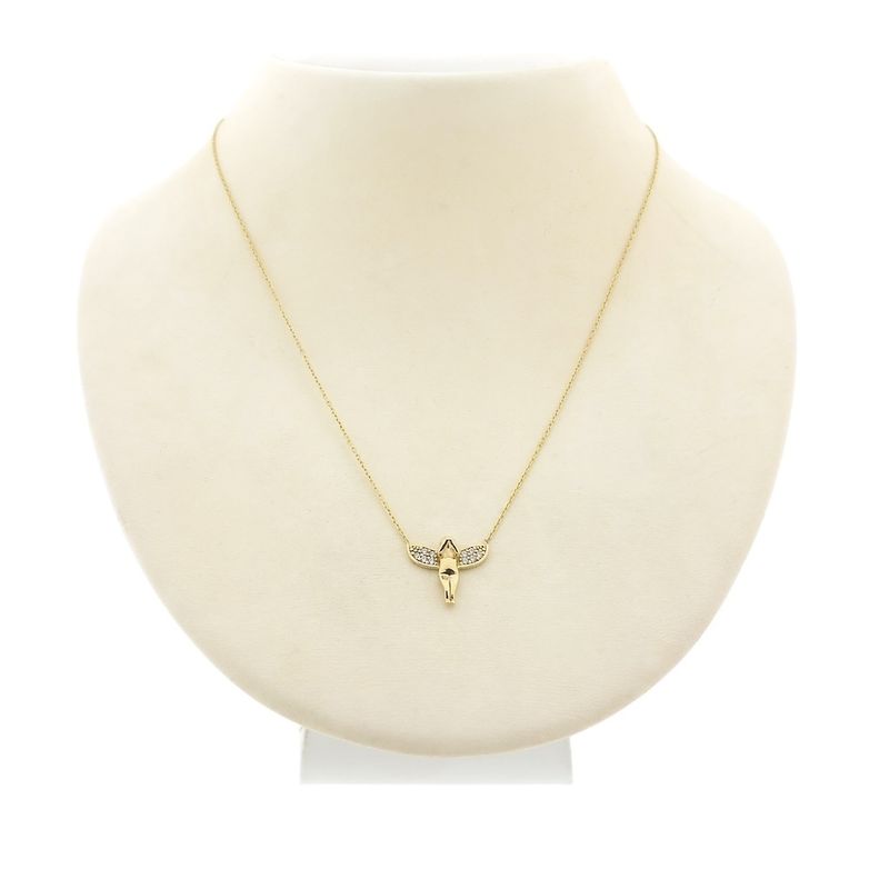 Image 1 of Gold anchor link necklace with a fixed pendant; Angel with zirconia | 45 cm