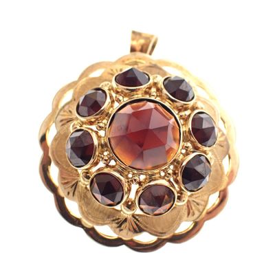 Image 1 of Vintage gold pendant/brooch with garnet stones