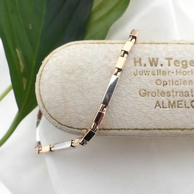 Image 2 of Two-tone gold checkered link bracelet | 19 cm