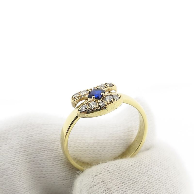 Image 7 of Gold ring with sapphire and zirconia