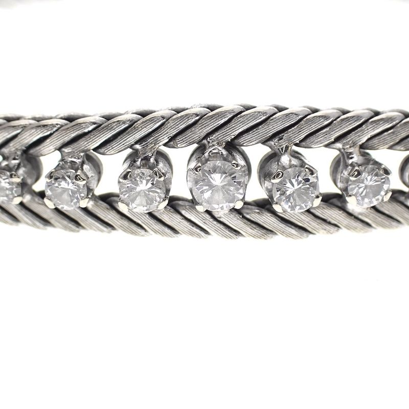 Image 2 of Vintage white gold foxtail link bracelet with diamonds; 0.45 ct.