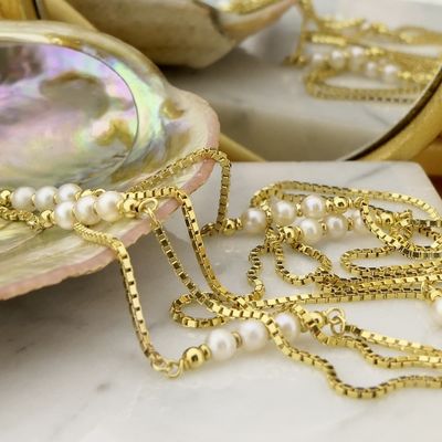 Image 2 of Long Venetian link necklace with pearls | 90.5 cm