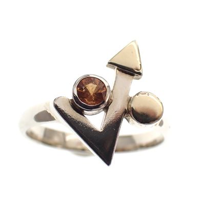 Silver ring with orange zirconia and gold-plated arrow Image 2 of Silver ring with orange zirconia and gold-plated arrow