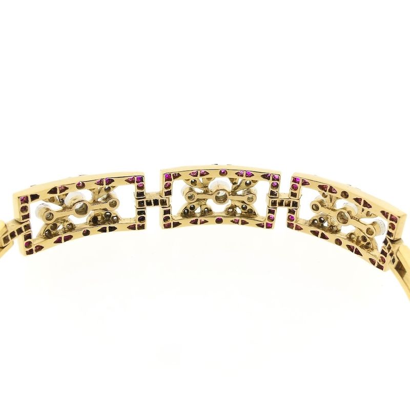 Image 5 of Gold link bracelet with ruby ​​and diamonds; 0.89 ct.
