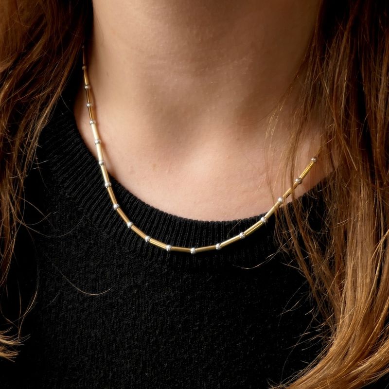 Image 9 of Two-tone gold bar link chain