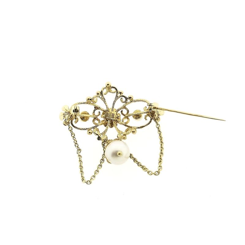 Image 7 of Gold brooch with pearls and purple glass bead