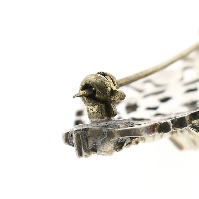Afbeelding 5 van Zilveren Art-Nouveau broche gezet met roos geslepen diamanten