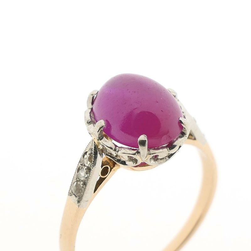 Image 3 of Two-tone ring with synthetic pink ruby and diamond | Approx. 0.06 ct.