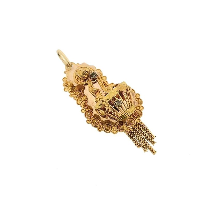 Image 7 of Antique gold pendant of a hat bell