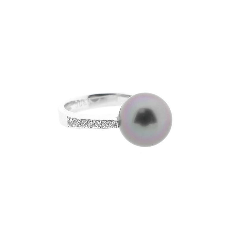 Image 3 of White gold ring with Tahitian pearl and diamond; 0.13 ct.