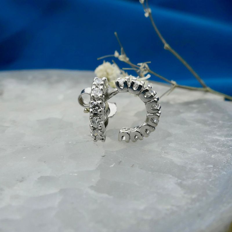 Image 8 of White gold semi-circular stud earrings with diamonds; 0.48 ct.