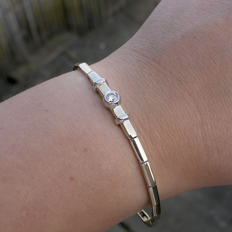 Image 8 of Two-tone gold link bracelet with diamond