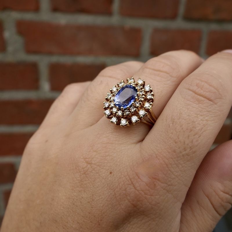 Image 11 of Gold cocktail ring with sapphire and diamonds; 0.70 ct.