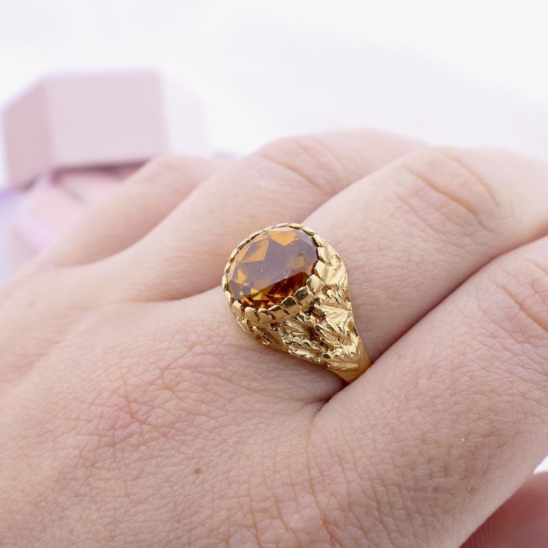 Image 7 of Gold ring with synthetic orange sapphire