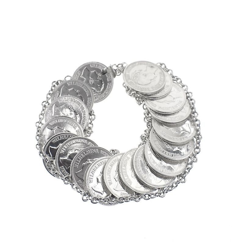 Image 1 of Silver bracelet with Queen Wilhelmina coins | 24 cm