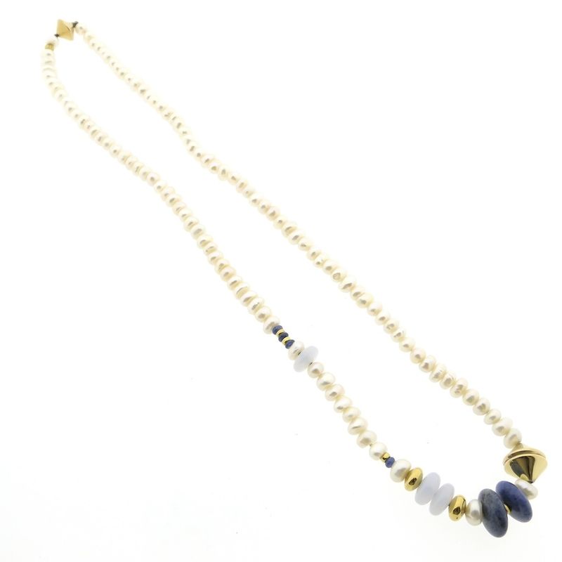 Image 3 of Gold baroque pearl necklace with chalcedony and sodalite; Schoeffel