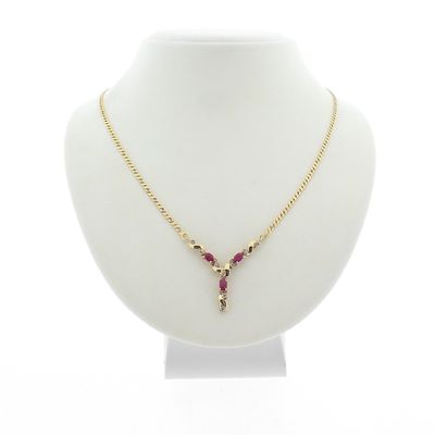 Image 1 of Two-tone gold necklace with ruby ​​and diamond 0.045 ct. | 43.5 cm