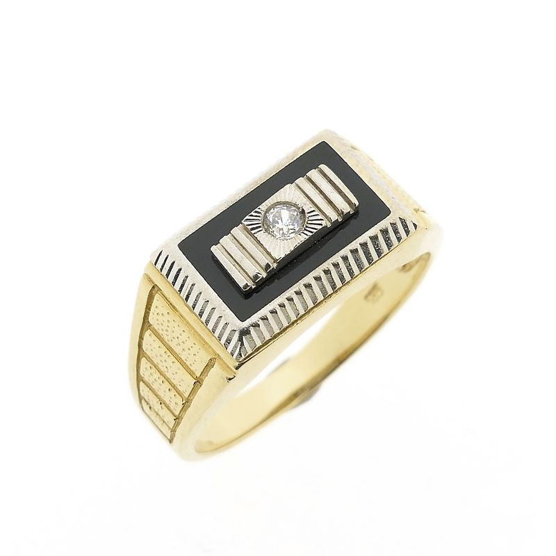 Image 1 of Two-tone gold ring with onyx and zirconia