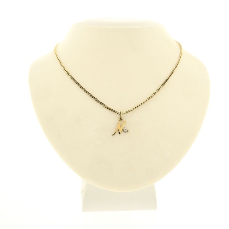 Image 3 of Gold pendant of the letter M with diamond | 0.015 ct.