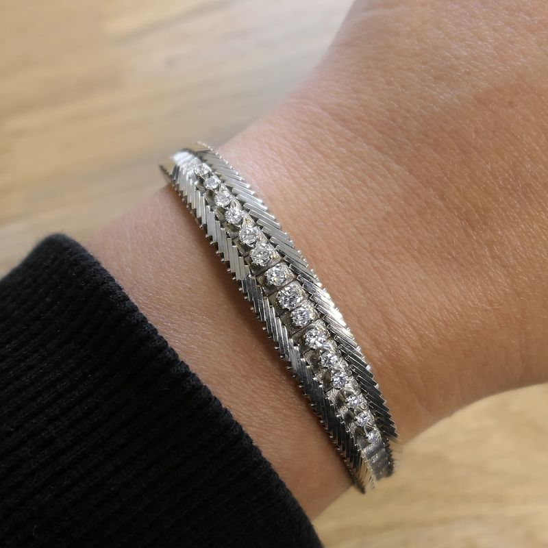 Image 9 of 18K white gold link bracelet with diamond; 0.55 ct. | 18.5 cm