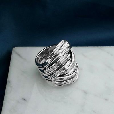 Image 2 of Wide silver spaghetti ring