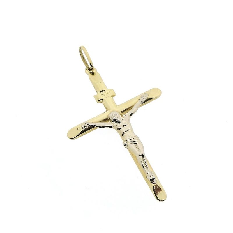 Image 10 of Two-tone gold pendant of a large cross with corpus | INRI