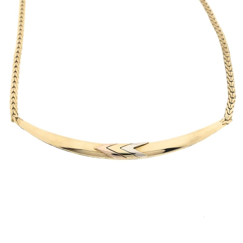 Image 7 of Gold Fantasy Link Necklace with Tricolor Pendant