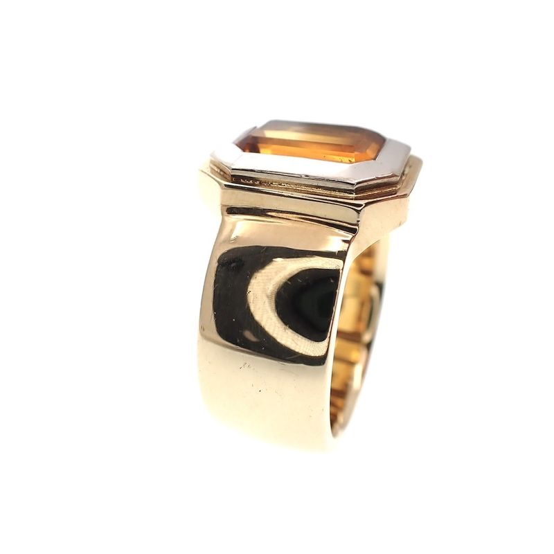 Image 7 of Two-tone gold ring with emerald-cut gold topaz