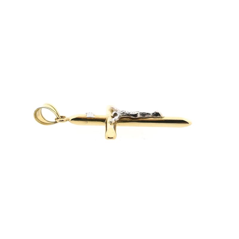 Afbeelding 6 van Bicolor gouden hanger van een kruis met corpus | INRI