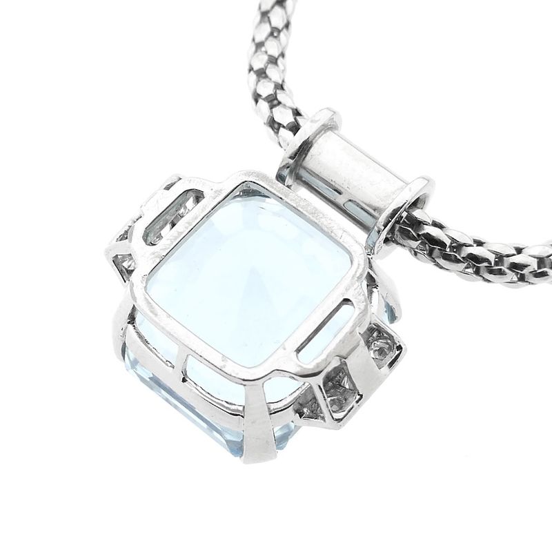 Image 8 of Fope white gold mesh link necklace with aquamarine and diamonds; 0.24 ct.