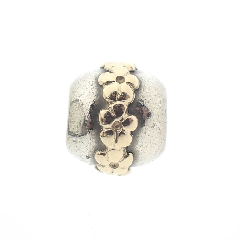 Image 4 of Pandora charm; Silver with gold; Saturn Flower