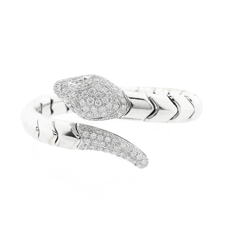 Image 3 of Leo Pizzo white gold 'Serpentine' cuff bracelet with diamonds; Size XS