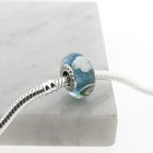 Image 2 of Pandora charm; Silver; Blue Sky Murano glass