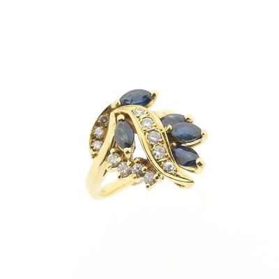 Gold ring with sapphire and diamond; 0.18 ct. Image 1 of Gold ring with sapphire and diamond; 0.18 ct.