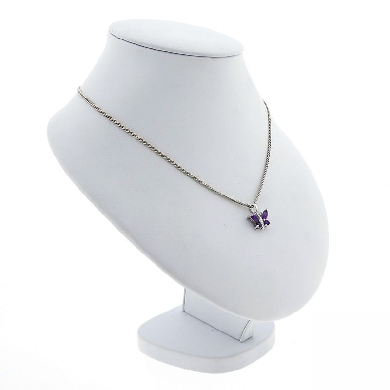 Image 8 of 18 carat white gold pendant with amethyst; Butterfly