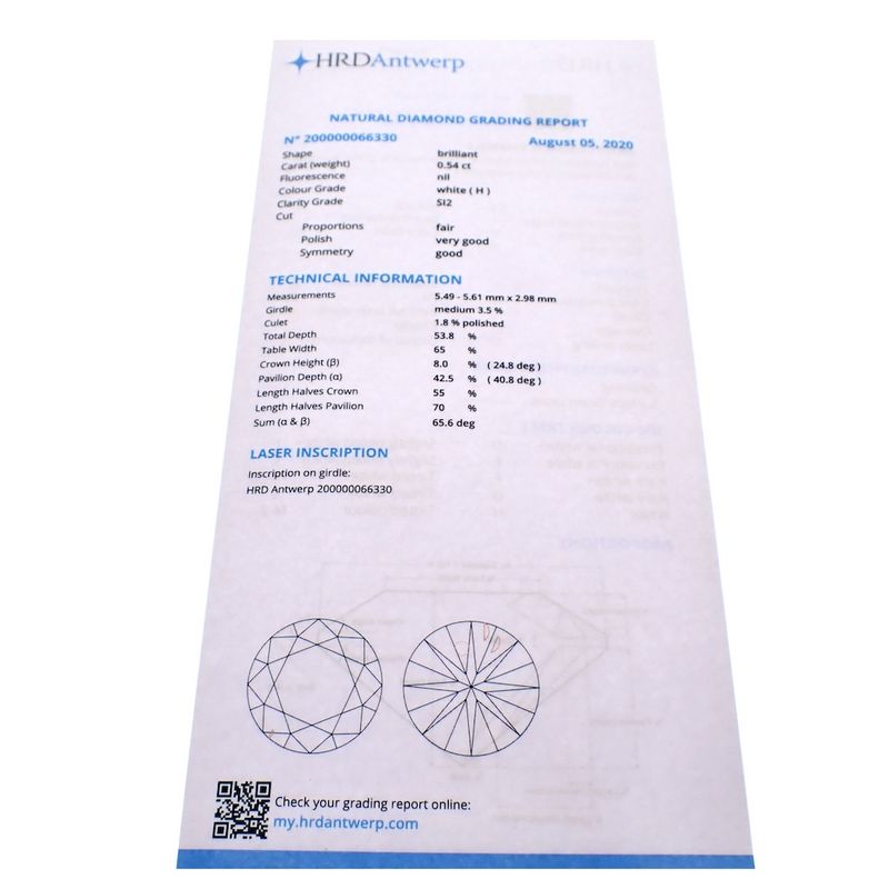 Image 5 of 0.54 ct. Brilliant cut diamond H/SI1 + HRD Certificate - Natural diamond