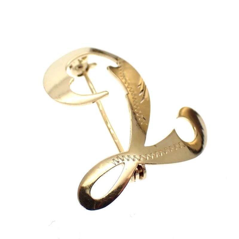 Image 2 of Gold letter brooch; letter T