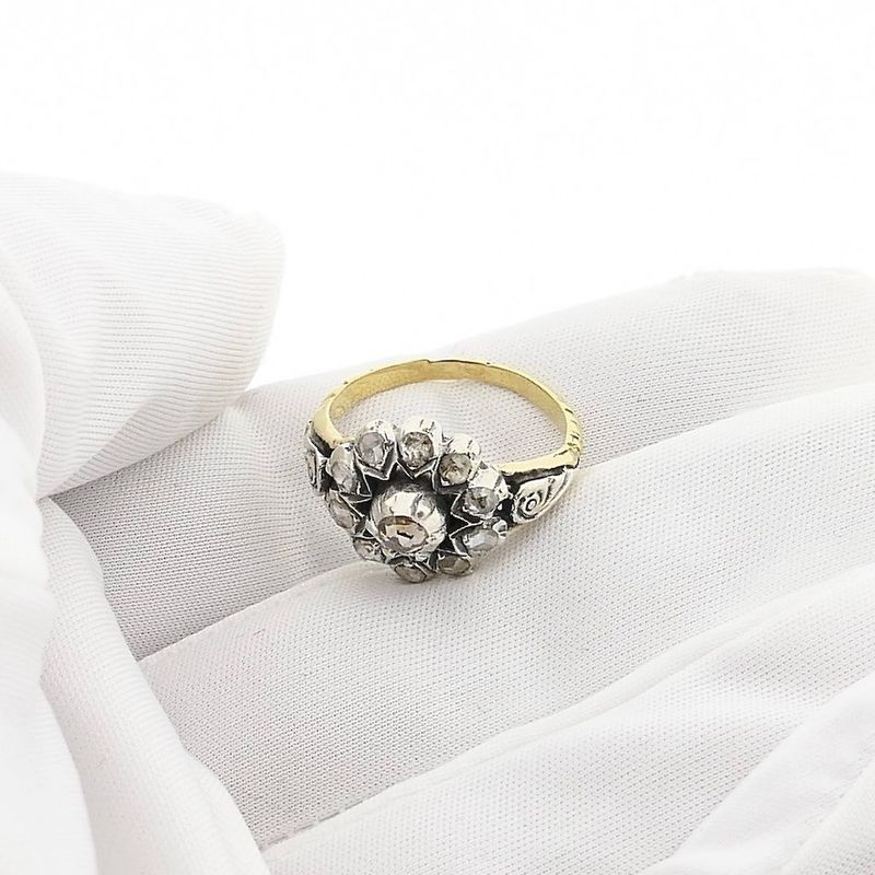 Image 6 of Gold & Silver Ring with Rose Cut Diamonds; 0.24 ct.