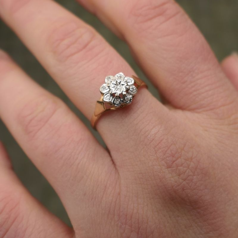 Image 9 of Gold entourage ring with diamond | 0.045 ct.